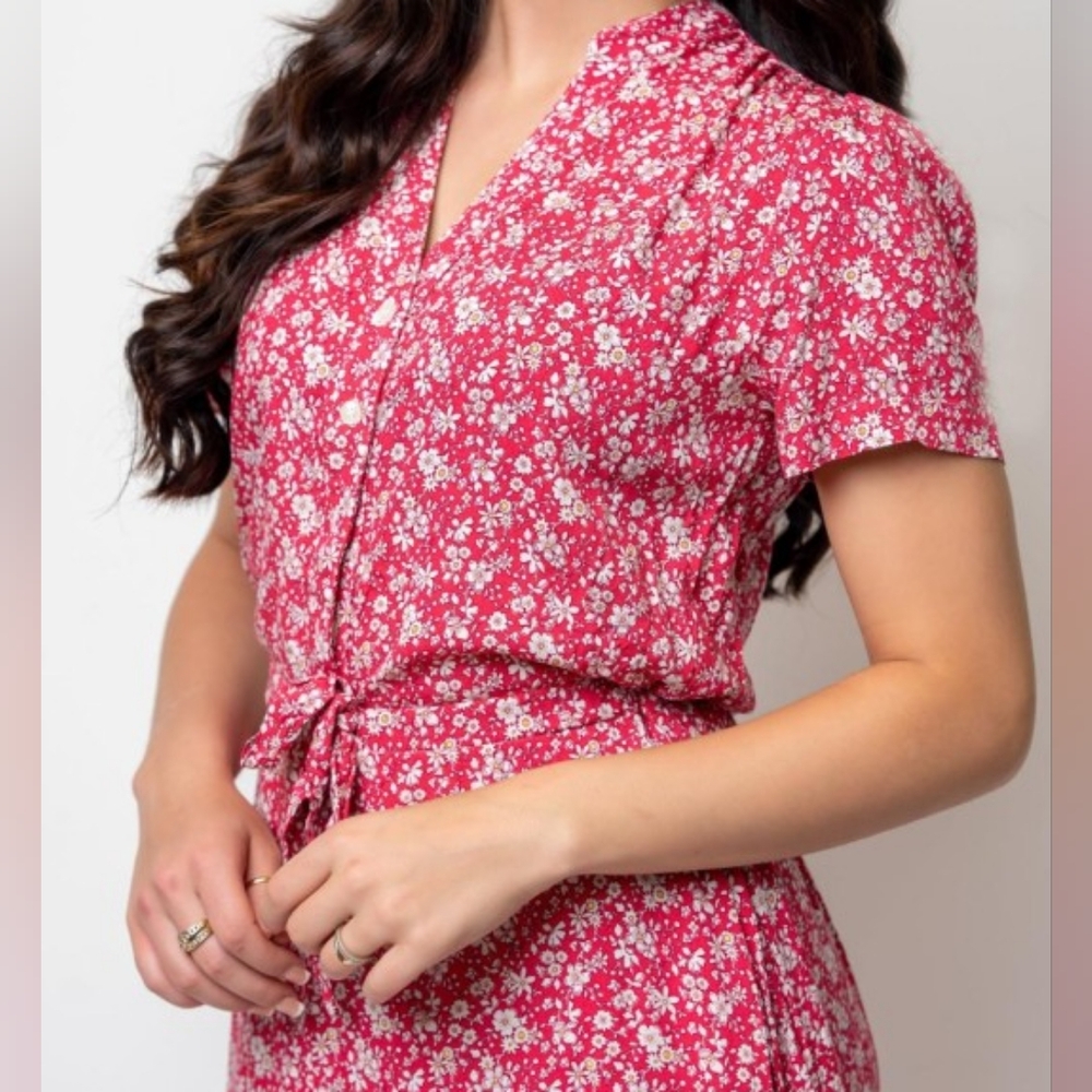 NWT - New Designer "Margaux USA" Floral Tie Waist Midi Shirt Dress - Size XL - Picture 4 of 13